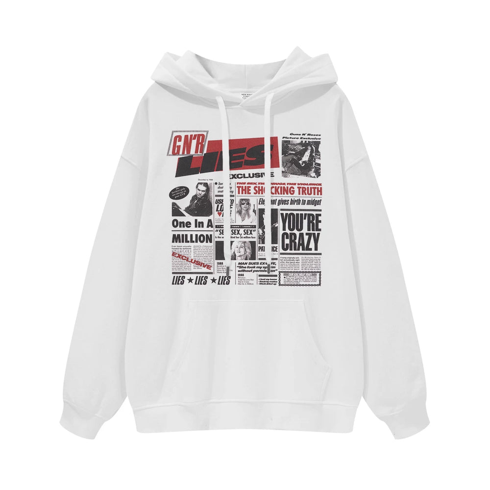 Guns n Roses Rock Band American Street Men's and Women's Black Grey White Cotton Hooded Round Neck Hoodie (4)