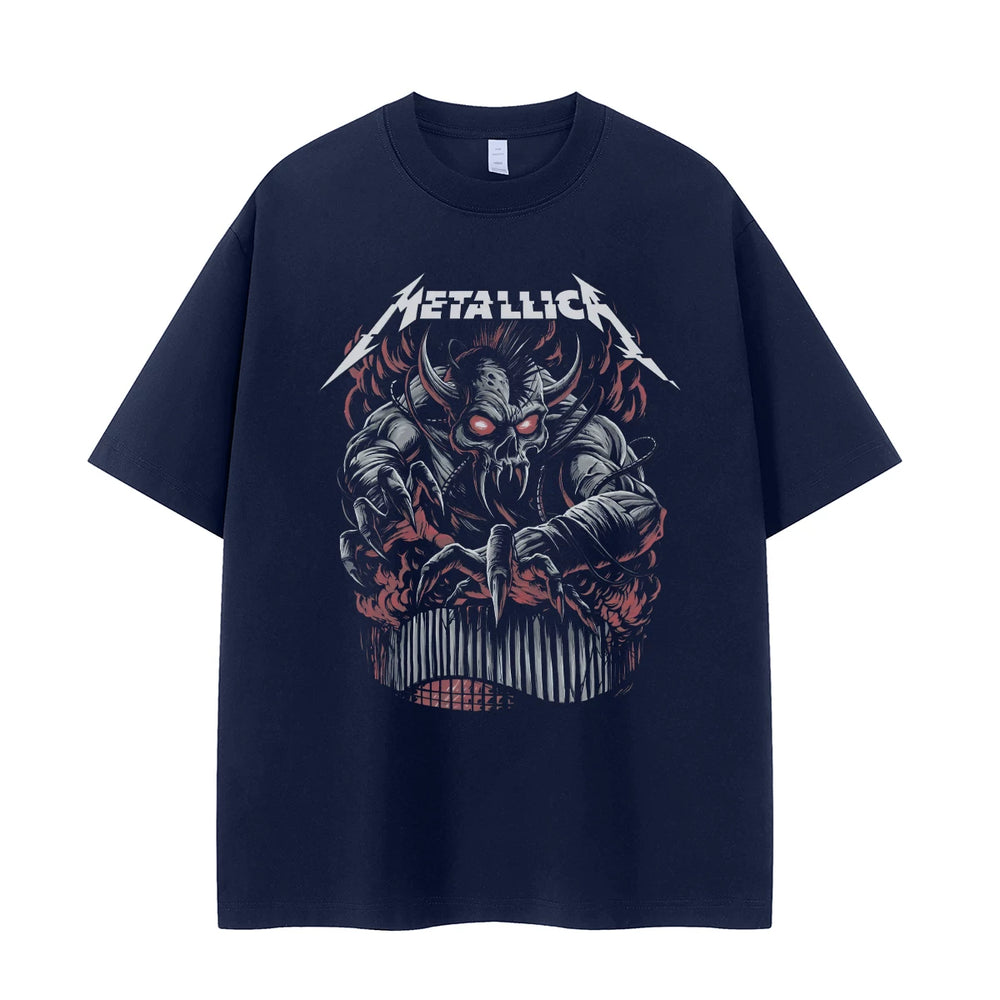 Metallica metal band retro American street vtg loose shoulder pure cotton round neck rock short sleeved T-shirt