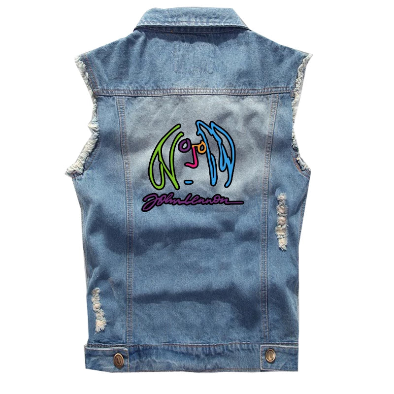 The Beatles, Lennon, retro rock, sleeveless denim vest, vest, vest, denim shirt (2)