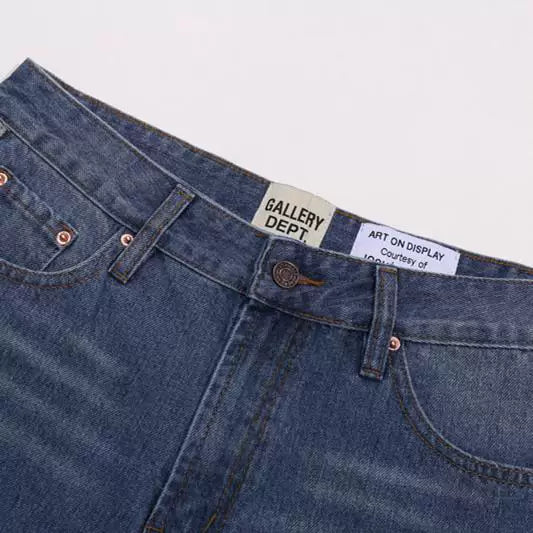Gallery Dept Washed Dark Blue Plaid Denim Shorts