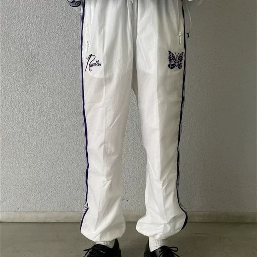 NEEDLES Butterfly Embroidery LOGO Striped Long Pants
