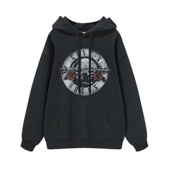 Guns n Roses Rock Band American Street Men's and Women's Black Grey White Cotton Hooded Round Neck Hoodie (1)