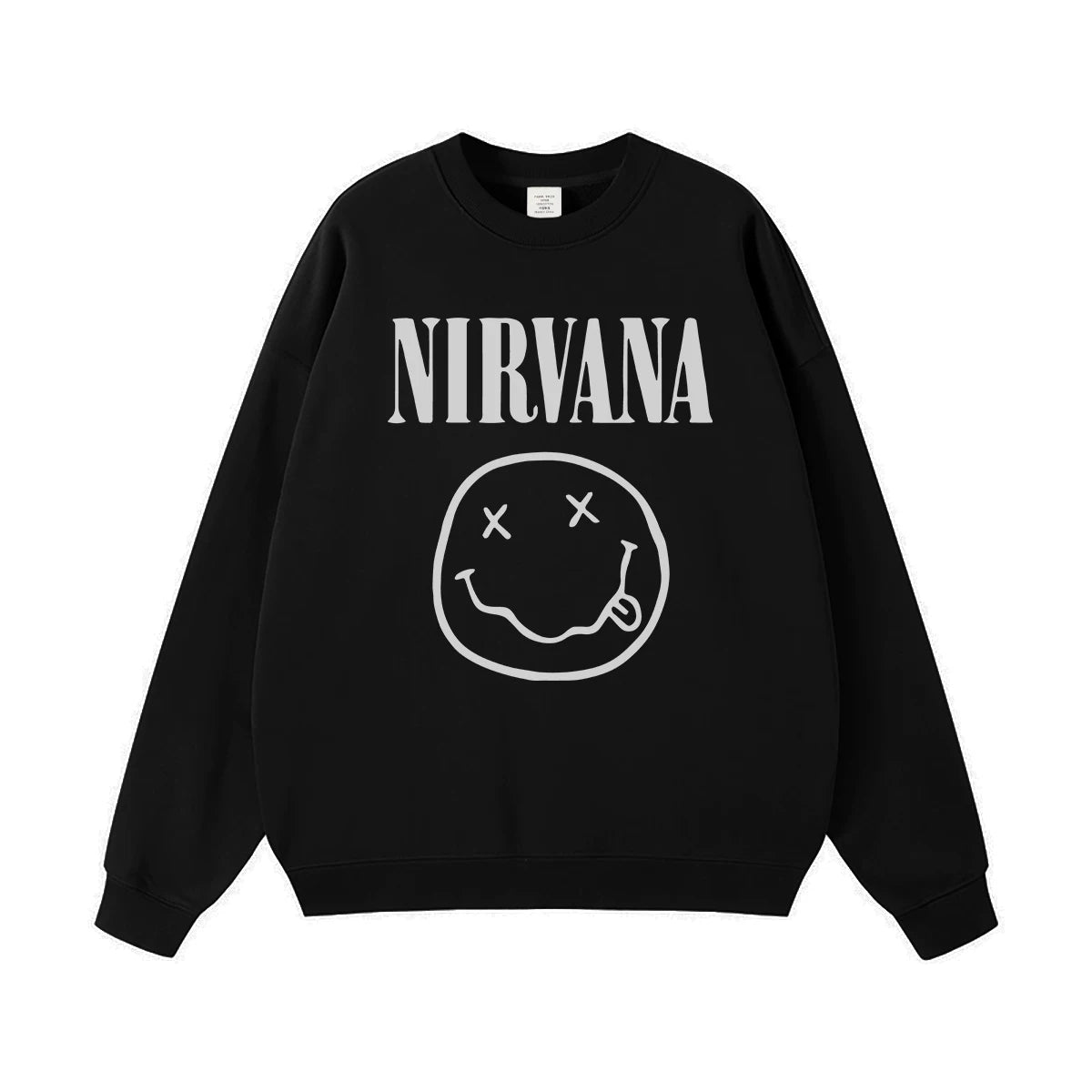NIRVANA Nirvana Rock Band American Street Gun Flower Nirvana Black Gray White Pure Cotton Hooded Round Neck Sweatshirt (10)