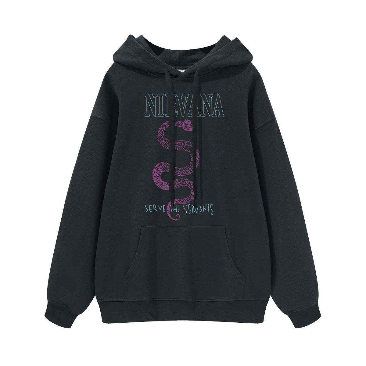 NIRVANA Nirvana Rock Band American Street Gun Flower Nirvana Black Gray White Pure Cotton Hooded Round Neck Sweatshirt (10)