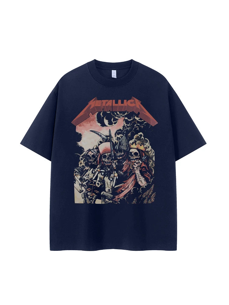 Metallica metal band retro American street vtg loose shoulder pure cotton round neck rock short sleeved T-shirt