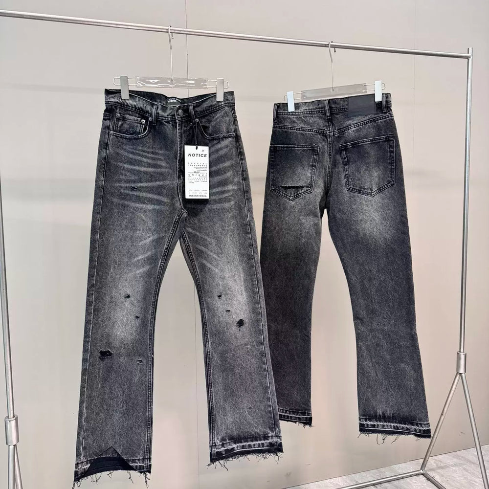 ERD washed denim jeans with distressed and patched holes