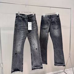ERD washed denim jeans with distressed and patched holes