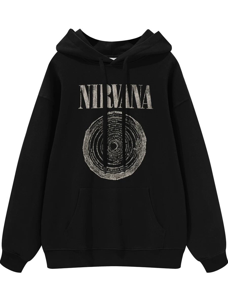 NIRVANA Nirvana Rock Band American Street Gun Flower Nirvana Black Gray White Pure Cotton Hooded Round Neck Sweatshirt (10)