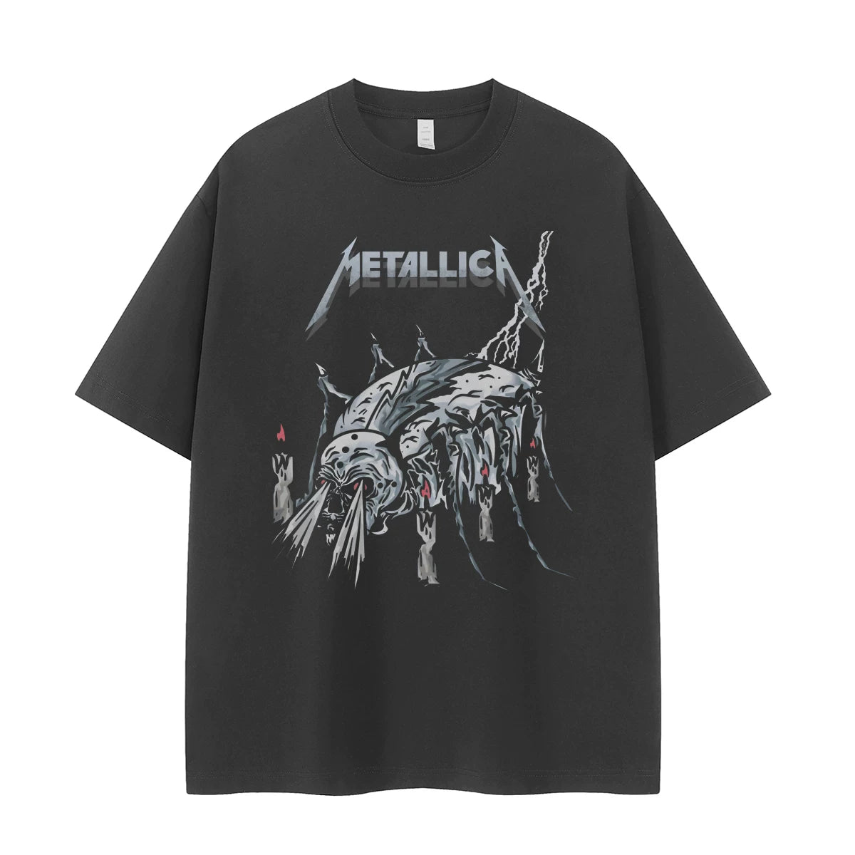 Metallica metal band retro American street dark niche design gray vtg rock short sleeved T-shirt