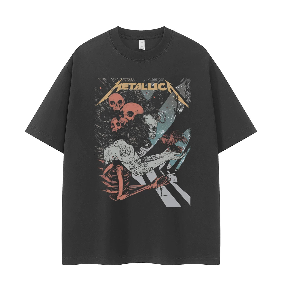 Metallica金属乐队复古美式街头小众vtg落肩宽松纯棉摇滚短袖T恤