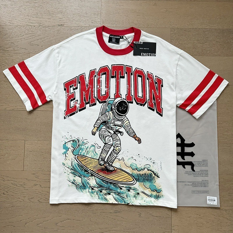 MIXEDEMOTION Retro Hot Diamond Letter Printed Summer High Street Loose Casual Men's and Women's Round Neck Short sleeved T-shirt (26)