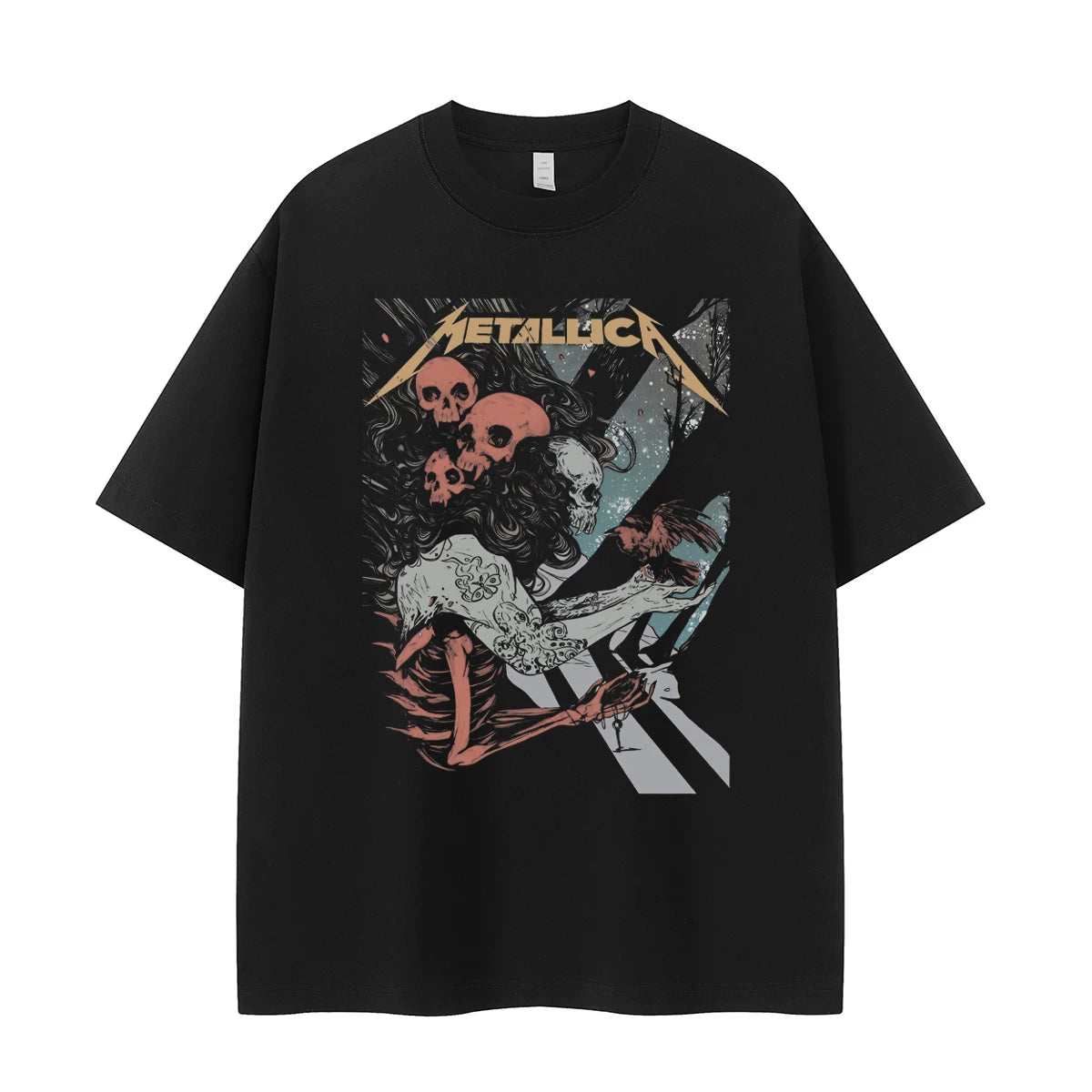 Metallica金属乐队复古美式街头小众vtg落肩宽松纯棉摇滚短袖T恤