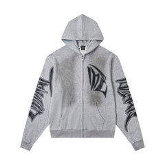 MIXED EMOTION Vintage Tribal Graphic Zip Hoodie (Heather Grey)