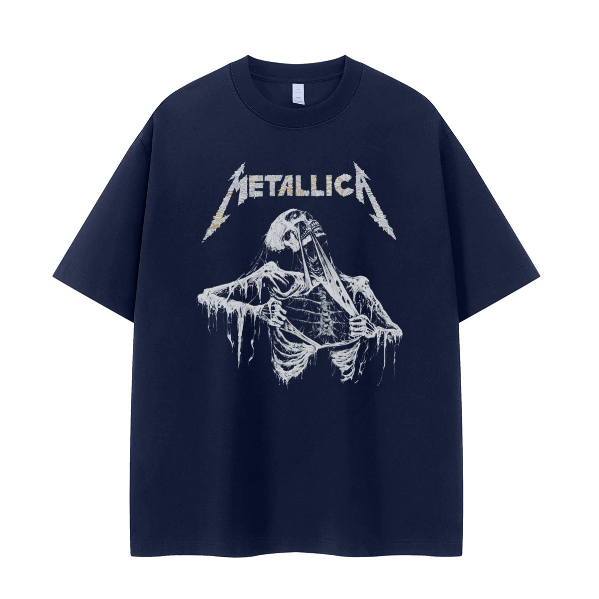 Metallica metal band retro American street dark skeleton niche design rock short sleeved T-shirt