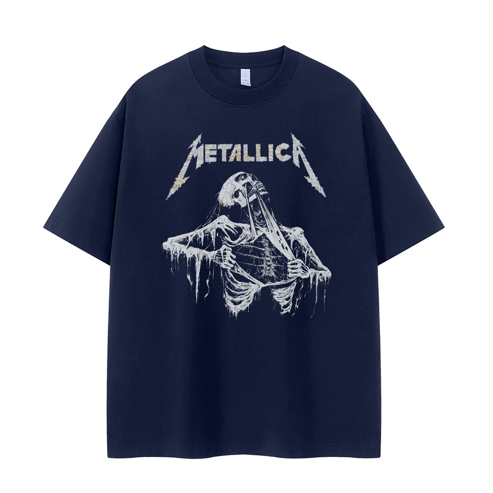 Metallica metal band retro American street dark skeleton niche design rock short sleeved T-shirt