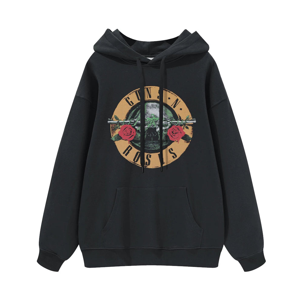 Guns n Roses Rock Band American Street Men's and Women's Black Grey White Cotton Hooded Round Neck Hoodie (2)