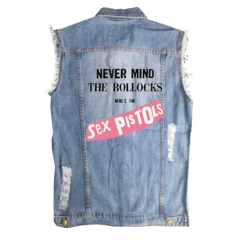 SEX PISTOLS sex pistol European and American men's street style vintage denim shirt vest sleeveless vest (3)