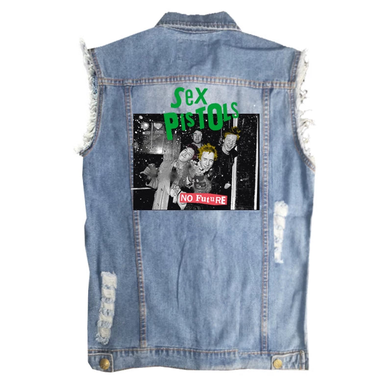 SEX PISTOLS sex pistol European and American men's street style vintage denim shirt vest sleeveless vest (2)