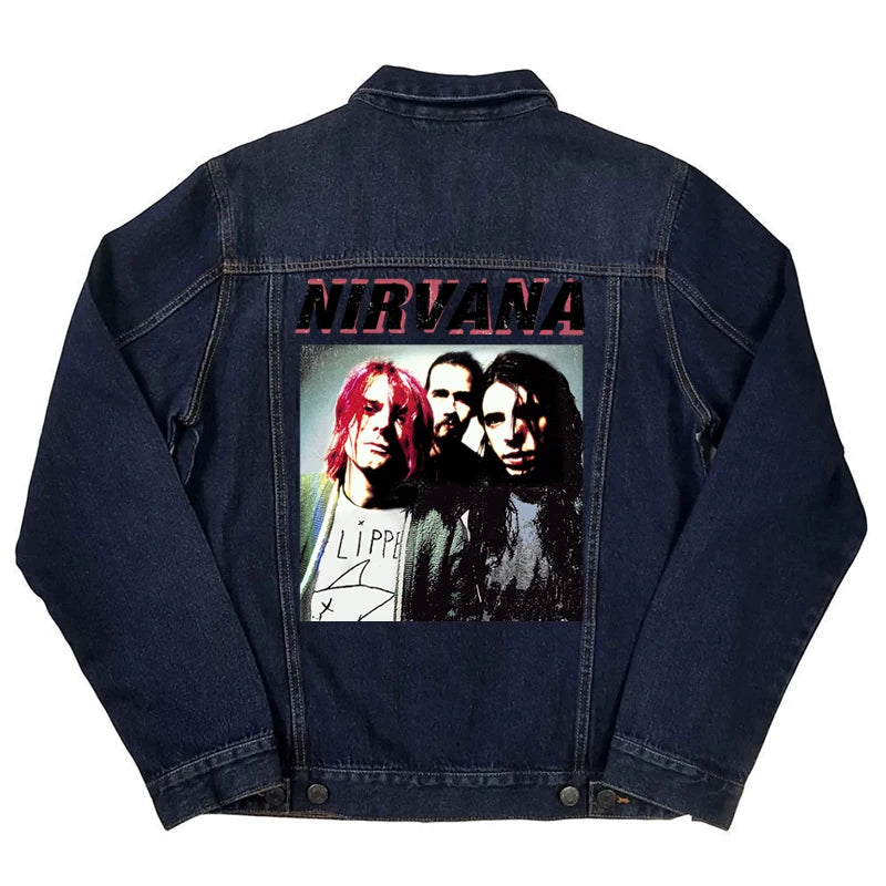 深蓝色翻领牛仔夹克Nirvana乐队涅槃摇滚欧美街头机车牛仔衫外套 (3)