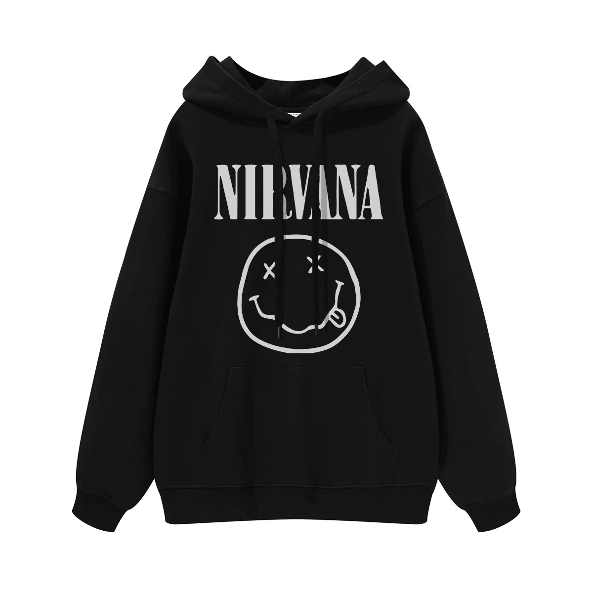 NIRVANA Nirvana Rock Band American Street Gun Flower Nirvana Black Gray White Pure Cotton Hooded Round Neck Sweatshirt (10)