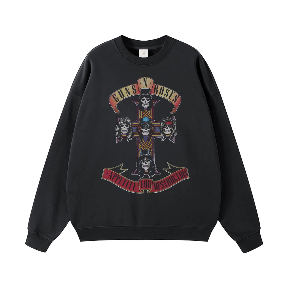 Guns n Roses Rock Band American Street Men's and Women's Black Grey White Cotton Hooded Round Neck Hoodie (3)