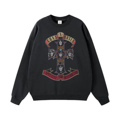 Guns n Roses Rock Band American Street Men's and Women's Black Grey White Cotton Hooded Round Neck Hoodie (3)