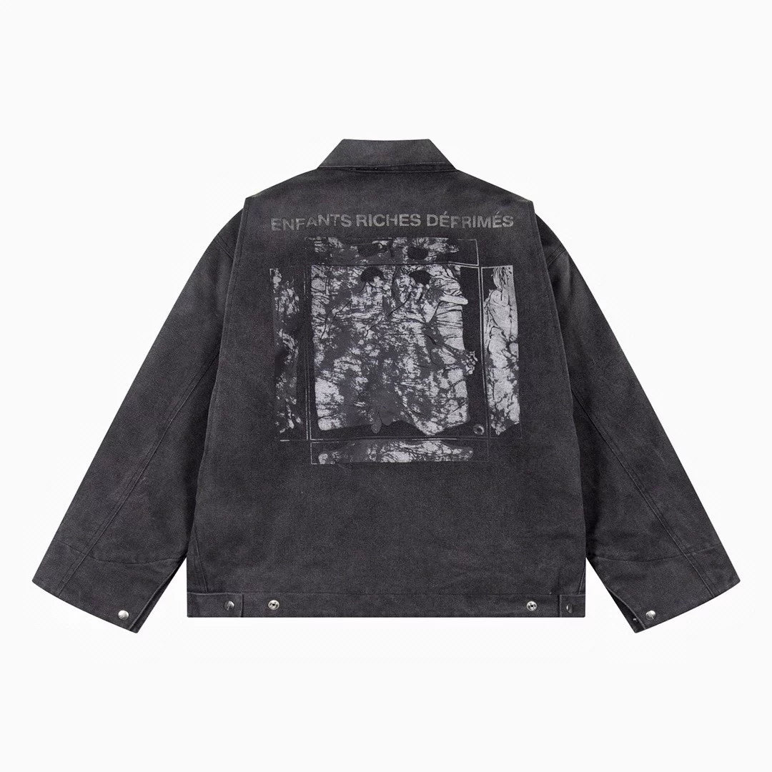 ERD Detroit lapel canvas distressed denim coat