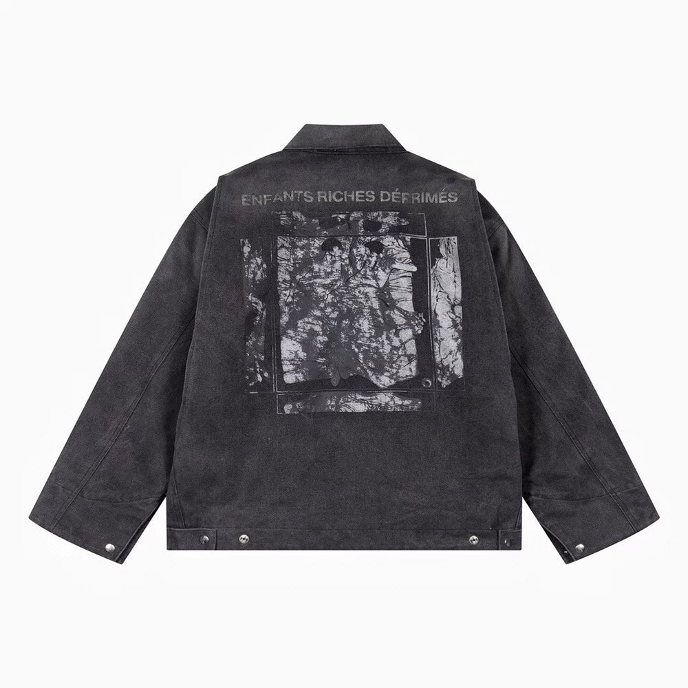 ERD Detroit lapel canvas distressed denim coat