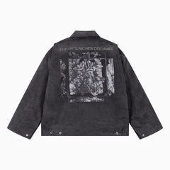 ERD Detroit lapel canvas distressed denim coat