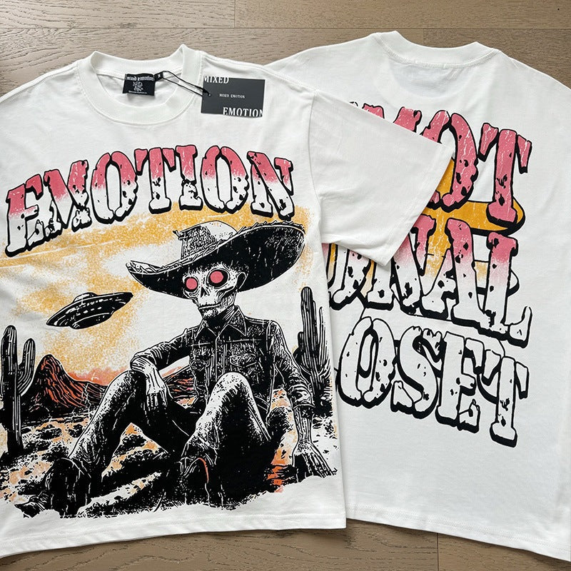 MIXED EMOTION Vintage Alien Cowboy Graphic T-Shirt (White)