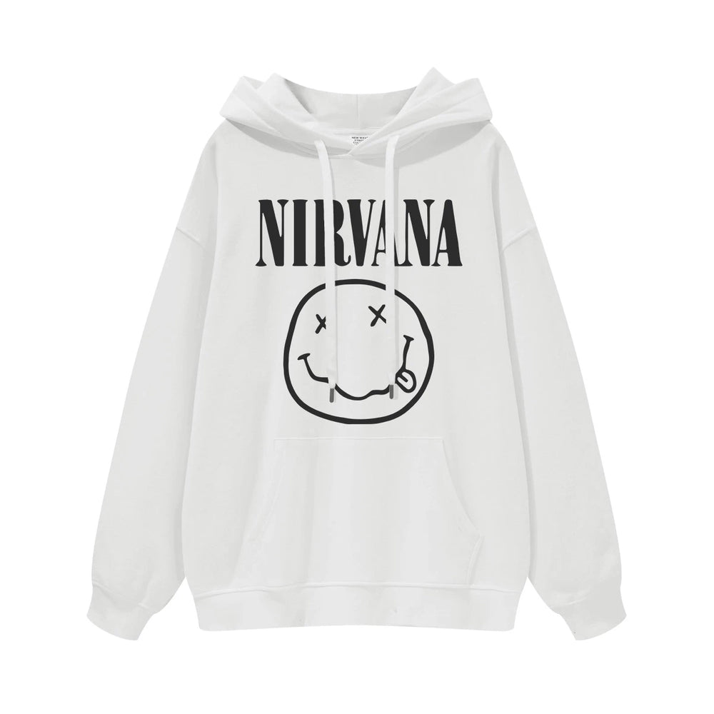 NIRVANA Nirvana Rock Band American Street Gun Flower Nirvana Black Gray White Pure Cotton Hooded Round Neck Sweatshirt (10)