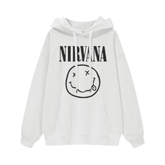 NIRVANA Nirvana Rock Band American Street Gun Flower Nirvana Black Gray White Pure Cotton Hooded Round Neck Sweatshirt (2)