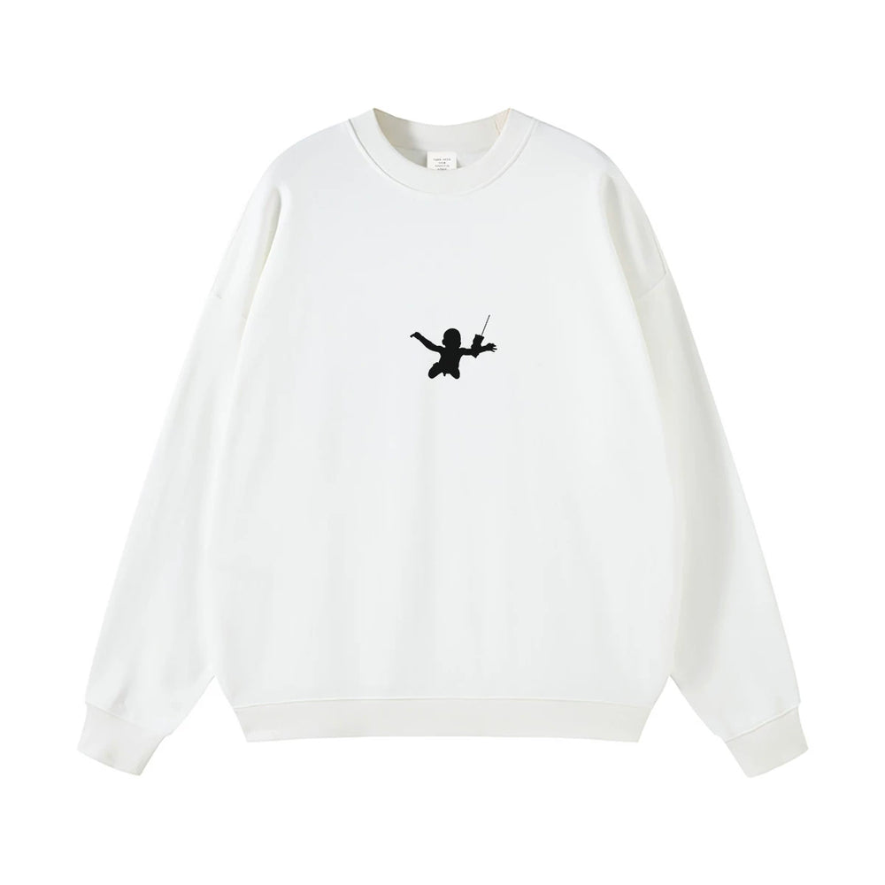 NIRVANA Nirvana Rock Band American Street Gun Flower Nirvana Black Gray White Pure Cotton Hooded Round Neck Sweatshirt (3)