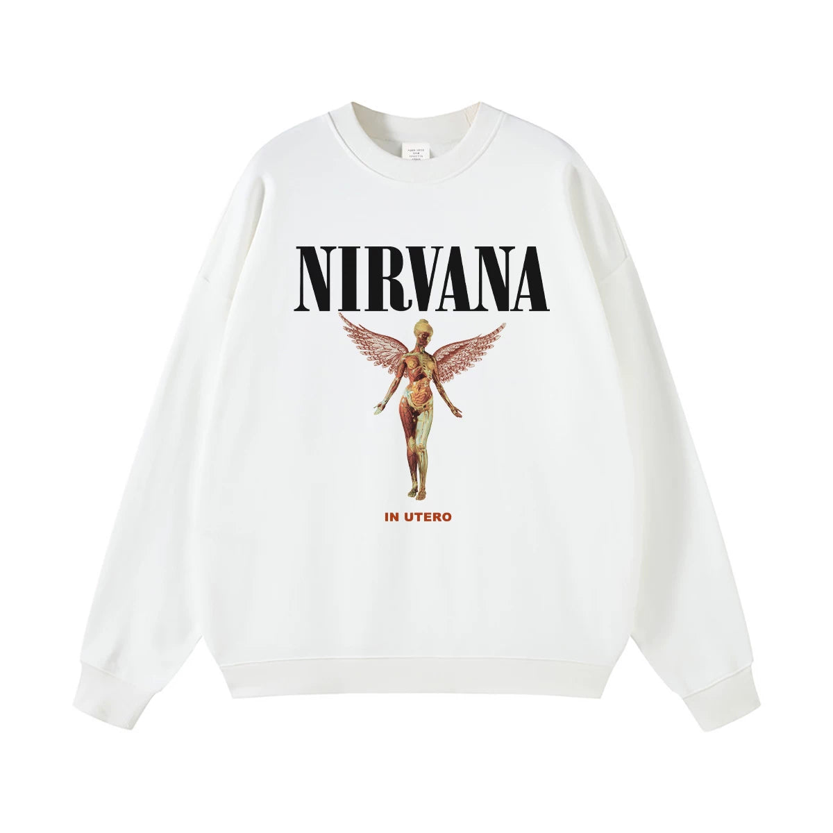 NIRVANA Nirvana Rock Band American Street Gun Flower Nirvana Black Gray White Pure Cotton Hooded Round Neck Sweatshirt (1)