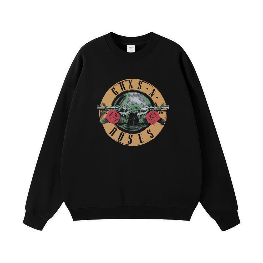 Guns n Roses Rock Band American Street Men's and Women's Black Grey White Cotton Hooded Round Neck Hoodie (1)