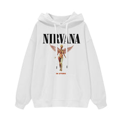 NIRVANA Nirvana Rock Band American Street Gun Flower Nirvana Black Gray White Pure Cotton Hooded Round Neck Sweatshirt (1)