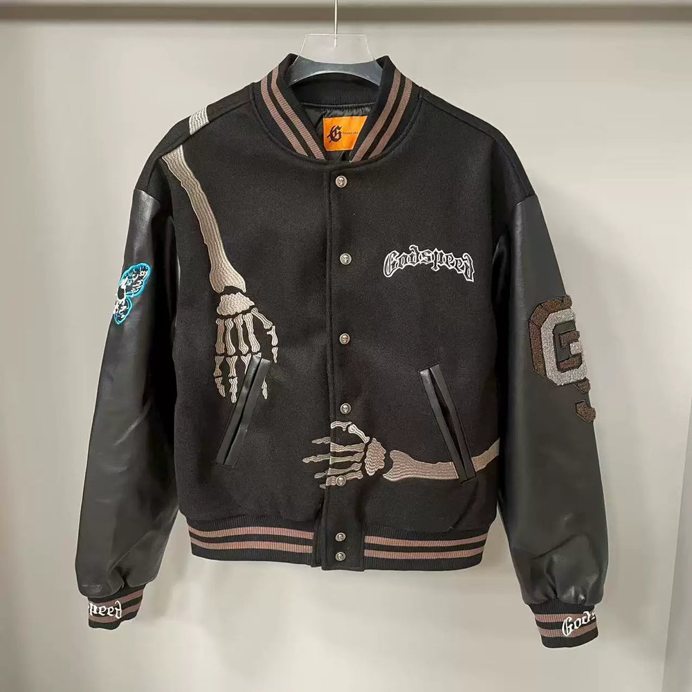 GODSPEED Vintage Stitching Loose Embroidered Skull Jacket