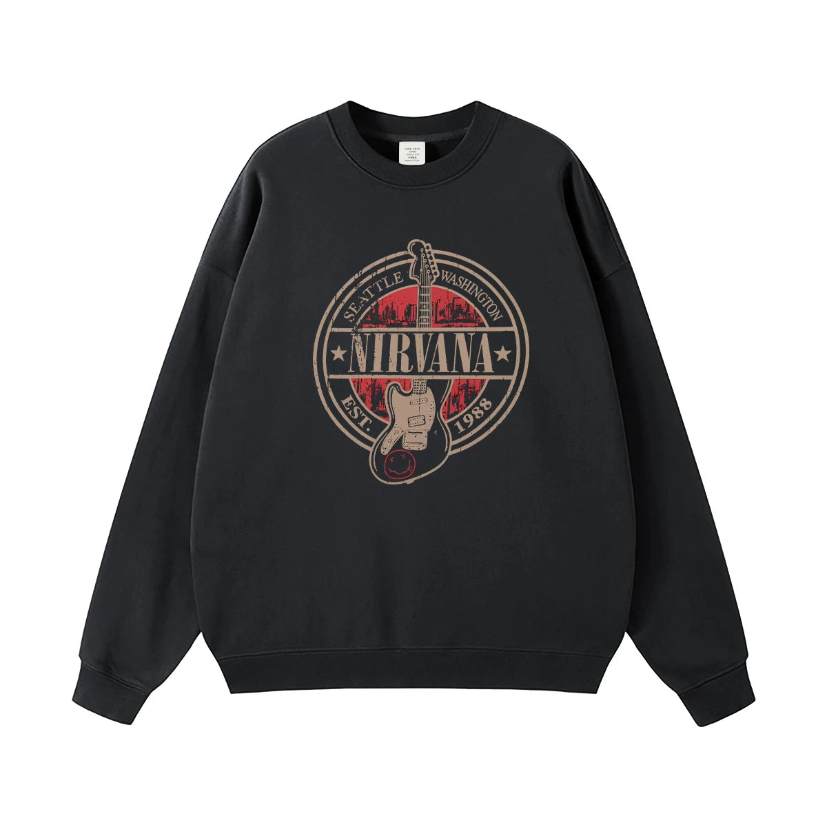 NIRVANA Nirvana Rock Band American Street Gun Flower Nirvana Black Gray White Pure Cotton Hooded Round Neck Sweatshirt (7)