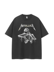 Metallica metal band retro American street dark skeleton niche design rock short sleeved T-shirt