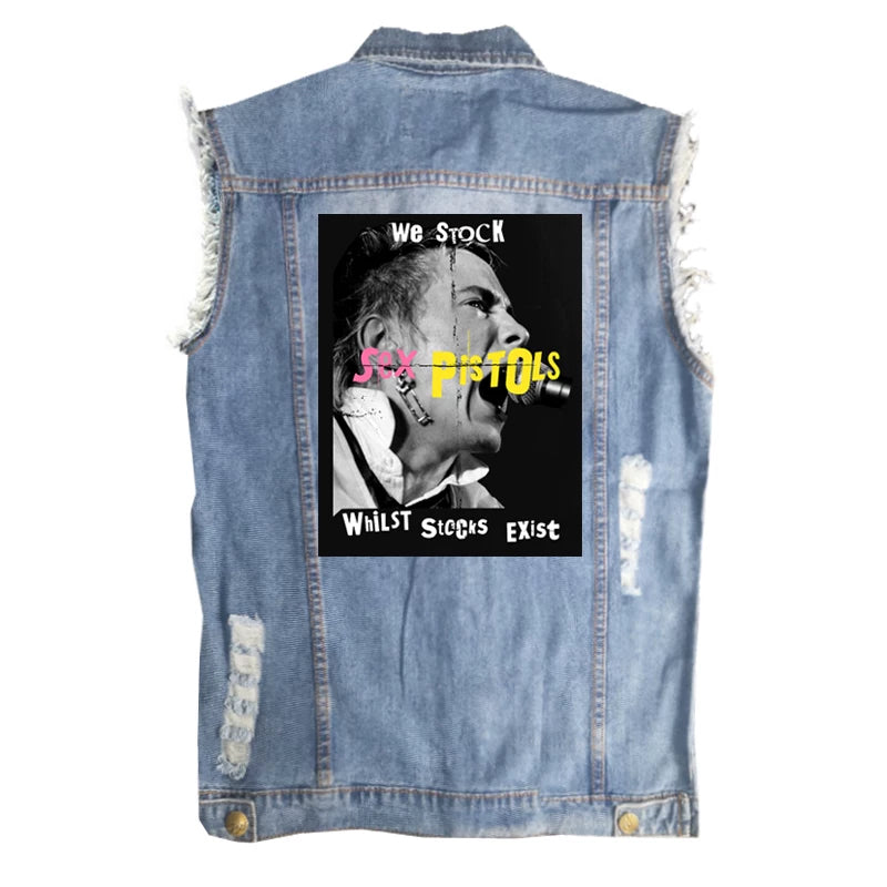 SEX PISTOLS sex pistol European and American men's street style vintage denim shirt vest sleeveless vest (2)