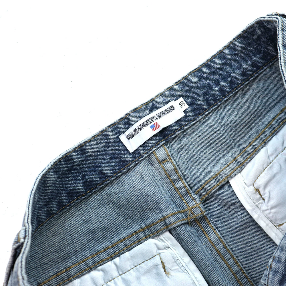 Vale washed and ironed diamond-patterned denim shorts