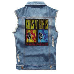 Guns N Roses sleeveless vest, punk style rock denim vest, pure cotton denim jacket (3)