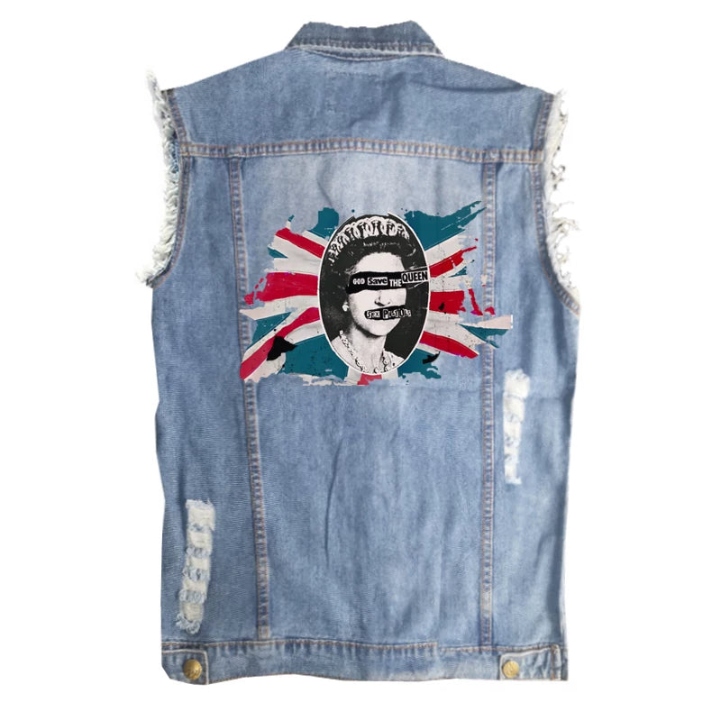 SEX PISTOLS sex pistol European and American men's street style vintage denim shirt vest sleeveless vest (2)