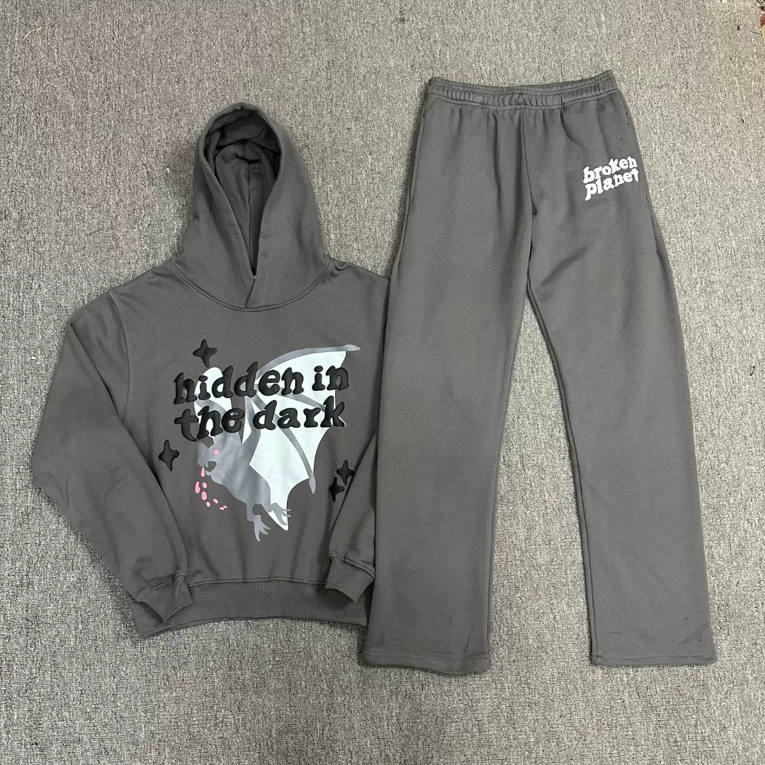 Broken planet Hooded sweatshirt set with puff print