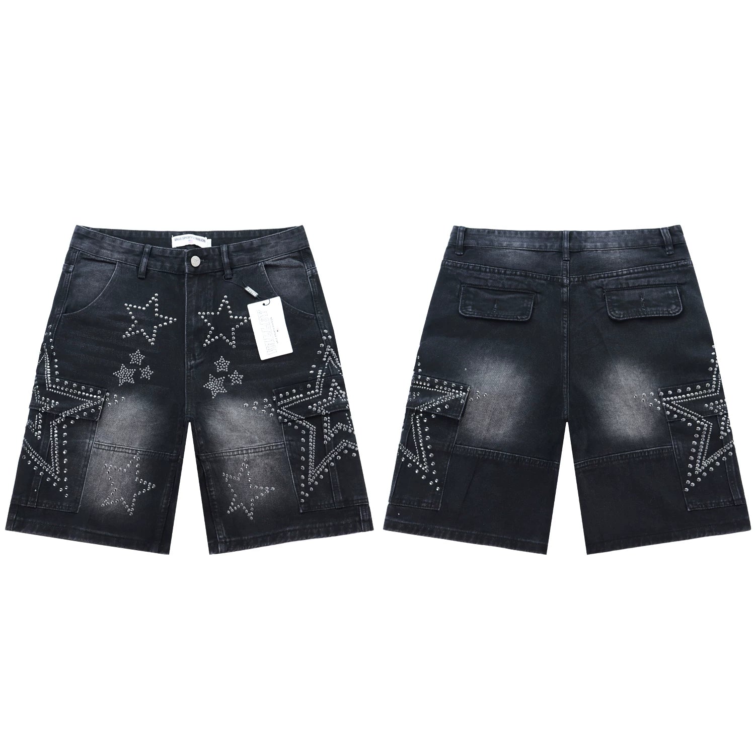Vale washed and ironed diamond-patterned denim shorts