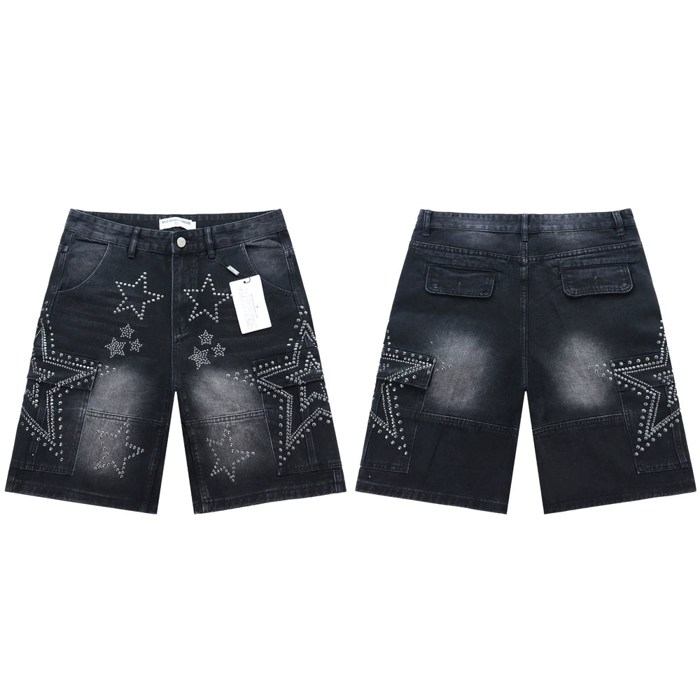 Vale washed and ironed diamond-patterned denim shorts