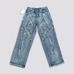 Thug Club Stiletto Pattern Embroidered Loose Denim Pants