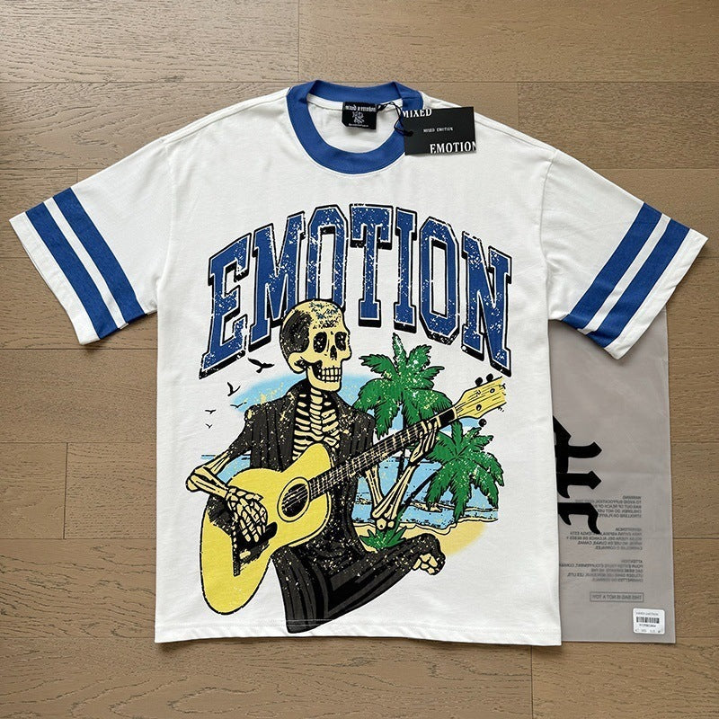 MIXEDEMOTION Retro Hot Diamond Letter Printed Summer High Street Loose Casual Men's and Women's Round Neck Short sleeved T-shirt (26)
