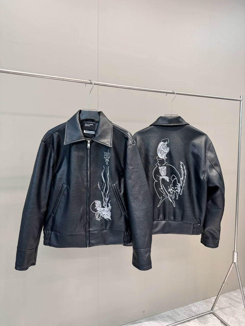ERD mystery man embroidered PU leather jacket