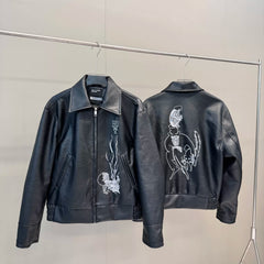 ERD mystery man embroidered PU leather jacket